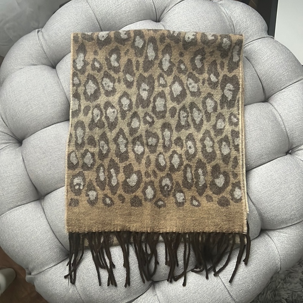 Croft & Barrow Brown Cozy Leopard Print Scarf with Fringe